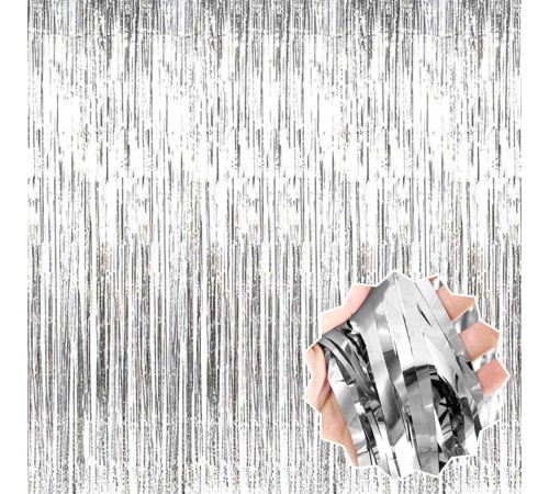 toptan-xml-dropshipping-Gümüş Renk Ekstra Metalize Parlak Saçaklı Arka Fon Perde İthal A Kalite 1x2 Metre