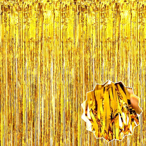 Altın Gold Renk Ekstra Metalize Parlak Saçaklı Arka Fon Perde İthal 1x2 Metre