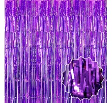 Mor Renk Ekstra Metalize Parlak Saçaklı Arka Fon Perde İthal 1x2 Metre