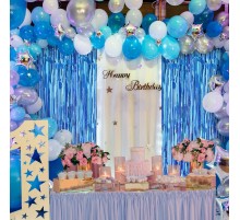 Mavi Renk Ekstra Metalize Parlak Saçaklı Arka Fon Perde İthal 1x2 Metre