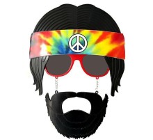 Siyah Saçlı Bandana Tasarımlı Hippi Parti Gözlüğü 26x18 cm