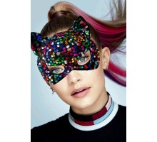 Siyah Kadife Kumaş Üzerine Rengarenk Payetli Pullu Parti Maskesi 16x14 cm