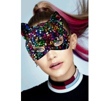 Siyah Kadife Kumaş Üzerine Rengarenk Payetli Pullu Parti Maskesi 16x14 cm