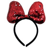 Renk Değiştiren Pullu Payetli Fiyonk Parti Tacı Kırmızı Gümüş Renk 20x16 cm