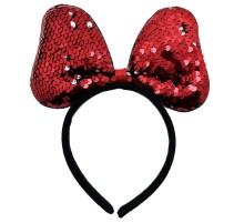 Renk Değiştiren Pullu Payetli Fiyonk Parti Tacı Kırmızı Gümüş Renk 20x16 cm