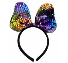 Renk Değiştiren Pullu Payetli Fiyonk Parti Tacı Rengarenk Gümüş Renk 20x16 cm