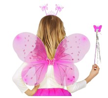 Şeker Pembesi Çocuk Kelebek Kanadı Tacı ve Asa Seti 50 cm