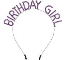 Mor Renk Kristal Taşlı Parlak Birthday Girl Yazılı Taç 16x17 cm