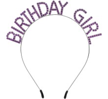 Mor Renk Kristal Taşlı Parlak Birthday Girl Yazılı Taç 16x17 cm