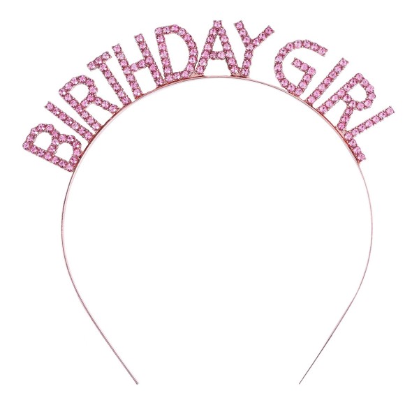 toptan-xml-dropshipping-Pembe Renk Kristal Taşlı Parlak Birthday Girl Yazılı Taç 16x17 cm