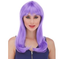 Mor Renk Uzun Düz Parti Peruğu