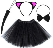 Kedi Kulak Taç Etek Kuyruk ve Papyon 4 lü Set Çocuk Pembe