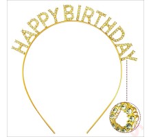 Altın Gold Renk Kristal Taşlı Parlak Happy Birthday Taç 16x17 cm
