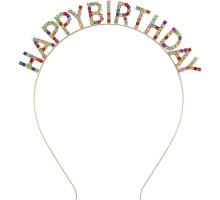 Rengarenk Kristal Taşlı Ekstra Lüks Gümüş Kaplama Happy Birthday Taç 16x17 cm