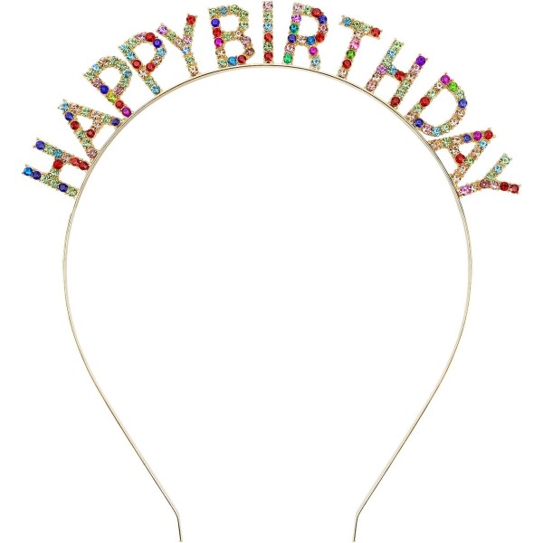 toptan-xml-dropshipping-Rengarenk Kristal Taşlı Ekstra Lüks Gümüş Kaplama Happy Birthday Taç 16x17 cm