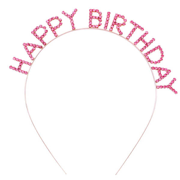 toptan-xml-dropshipping-Pembe Renk Kristal Taşlı Gold Renk Kaplama Happy Birthday Taç 16x17 cm
