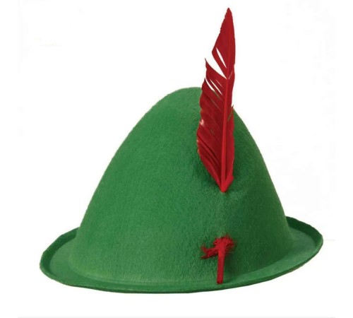 toptan-xml-dropshipping-Yeşil Renk Kırmızı Tüylü Peter Pan Şapkası Robin Hood Şapkası 24X23 cm