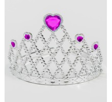 Fuşya Kalpli Gümüş Renk Kraliçe Tacı Prenses Tacı
