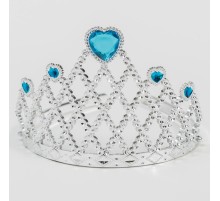 Mavi Kalpli Gümüş Renk Kraliçe Tacı Prenses Tacı