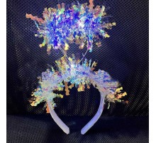 Beyaz Renk Gümüş Işıltılı Püsküllü Led Işıklı Parlak Hologramlı Taç 25x12 cm