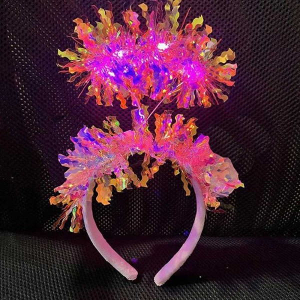 toptan-xml-dropshipping-Pembe Renk Pembe Işıltılı Püsküllü Led Işıklı Parlak Hologramlı Taç 25x12 cm