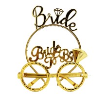 Bride Yazılı Taç ve Bride To Be Yazılı Gözlük Seti Altın Renk