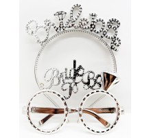 Bride To Be Yazılı Taç ve Bride To Be Yazılı Gözlük Seti Gümüş Renk
