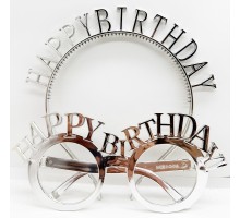 Happy Birthday Yazılı Taç ve Happy Birthday Yazılı Gözlük Seti Gümüş Renk
