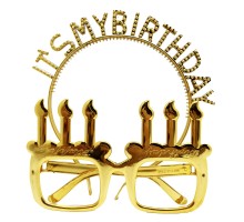 İt's My Birthday Yazılı Taç ve Mum Şekilli Gözlük Seti Altın Renk