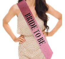 Pembe Üzeri Siyah Kalın Bride To Be Yazılı Simli Işıltılı Kuşak Kemer 10x80 cm