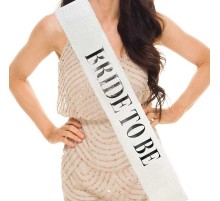 Beyaz Üzeri Gümüş Büyük Bride To Be Yazılı Simli Işıltılı Kuşak Kemer 10x80 cm