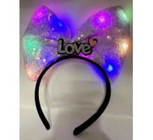 Led Işıklı 3 Farklı Fonksiyonda Yanan Gümüş Love Yazılı Lila Fiyonk Taç 20X17 cm