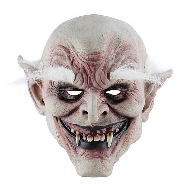 toptan-xml-dropshipping-Korku Zombi Maskesi Beyaz Saçlı Kaşlı Lateks Vampir Maskesi Et Maske