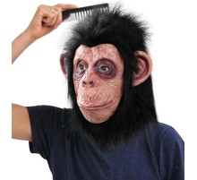 Siyah Saçlı Kafaya Tam Geçmeli Lateks Şempanze Maskesi - Lateks Maymun Orangutan Goril Maske Et Maske