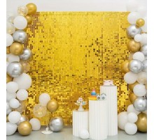 Altın Gold Renk Dikdörtgen Kesim Parlak Sim Görünümlü Fon Perde Dekor 1x2 Metre