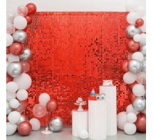 Kırmızı Renk Dikdörtgen Kesim Parlak Sim Görünümlü Fon Perde Dekor 1x2 Metre