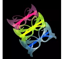 Fosforlu Kelebek Model Glow Parti Gözlüğü Karanlıkta Yanan Gözlükler 12 Adet