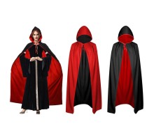 Çift Taraflı Kullanılabilir Siyah Kırmızı Kapişonlu Pelerin 140 cm Yetişkin