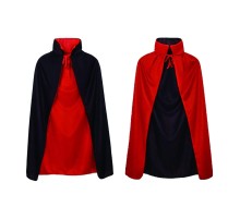 Çift Taraflı Kullanılabilir Siyah Kırmızı Yakalı Pelerin 90 cm Çocuk