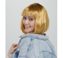 Altın Renk Düz Kesim Küt Parti Peruğu Kısa Takma Saç