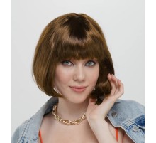 Kahve Renk Düz Kesim Küt Parti Peruğu Kısa Takma Saç