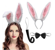 Pembe Beyaz Renk Peluş Tavşan Kulak Papyon Kuyruk Yetişkin Boy