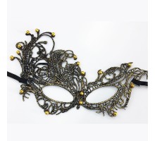 Altın Renk Dantel Kesim Maske Altın Renk İncili Parti Maskesi