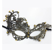 Altın Renk Dantel Kesim Maske Altın Renk İncili Parti Maskesi