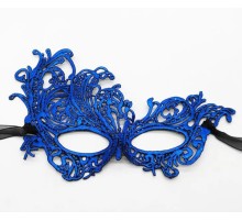 Mavi Renk Dantel Kesim Dantel İşlemeli Balo Parti Maskesi