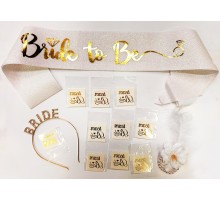 Altın Renk Bride Partisi Taç Kuşak Dövme Bileklik Seti Full 13 Parça