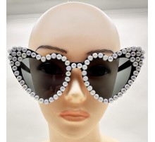 Siyah Renk İncili Kalp Şekilli Gelin Gözlüğü Bride Gözlüğü