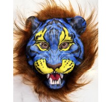 Kahverengi Yeleli Saçlı Mavi Yüzlü Kurt Kaplan Maskesi Mega Peluş 38 No