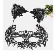 Siyah Renk Dantel Maske ve Dantel Kulak Taç Seti Yetişkin No 4