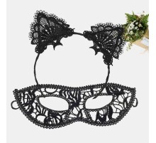 Siyah Renk Dantel Maske ve Dantel Kulak Taç Seti Yetişkin No 12